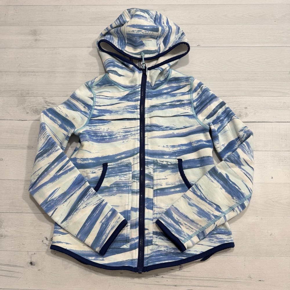 Ivivva by lululemon girls blue white zip up hooded sweatshirt size 8
